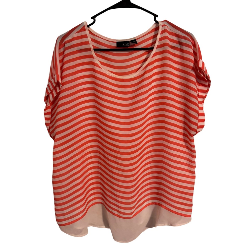 ana A New Approach Orange White Striped Chiffon Scoop Neck Blouse XL